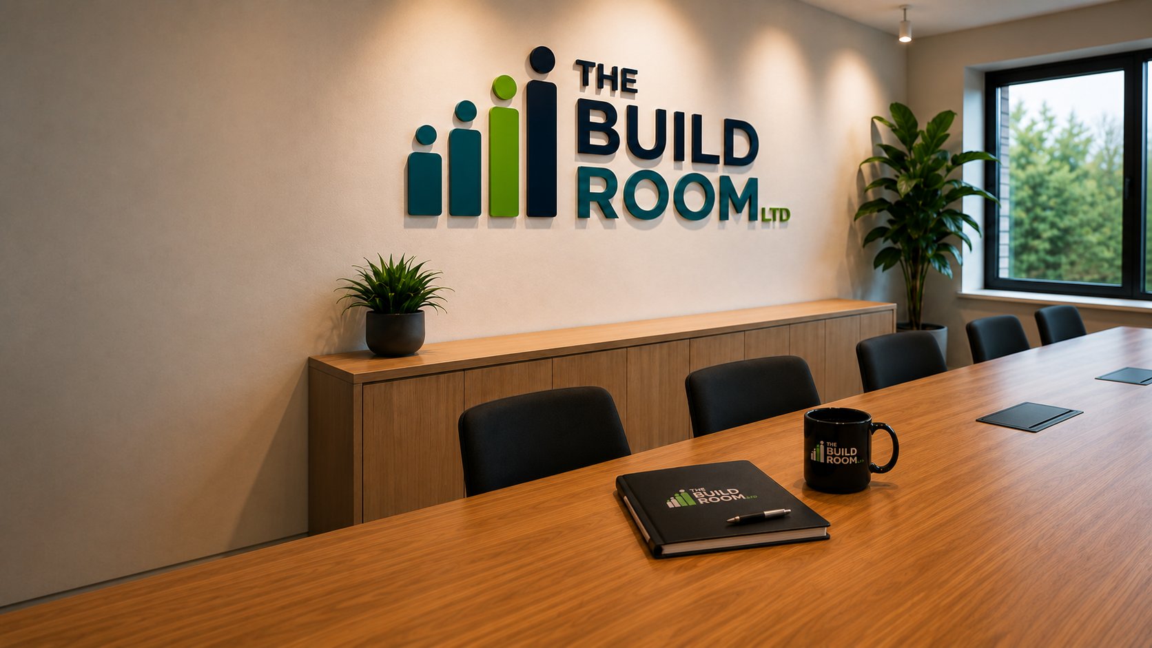The Build Room branded signage on a meeting room wall